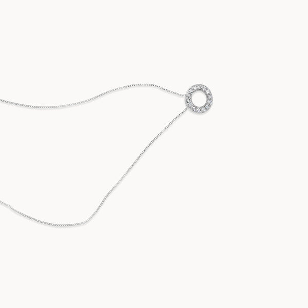 Diamond Open Circle Necklace - White Gold