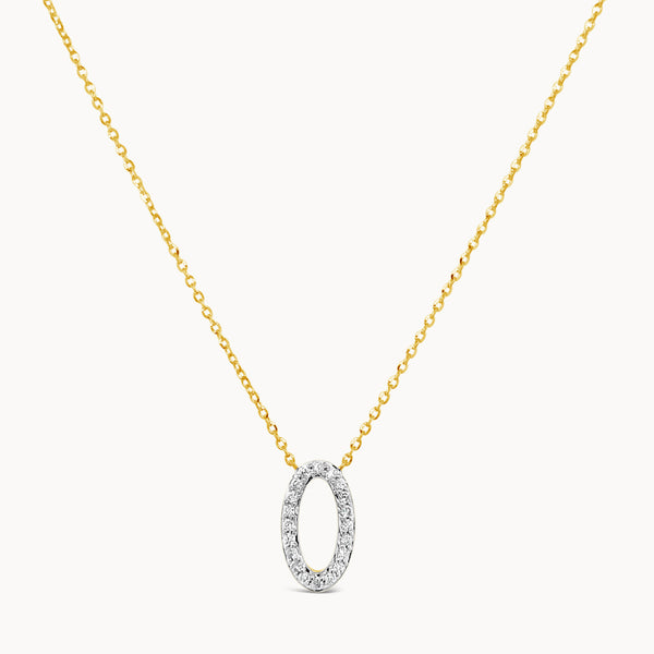 Diamond Oval Necklace - Yellow Gold