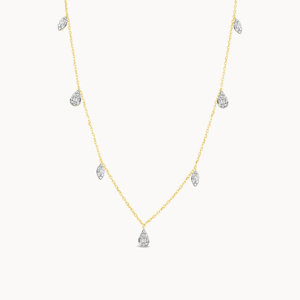 Fancy Diamond Multi-Drop Necklace - Yellow Gold