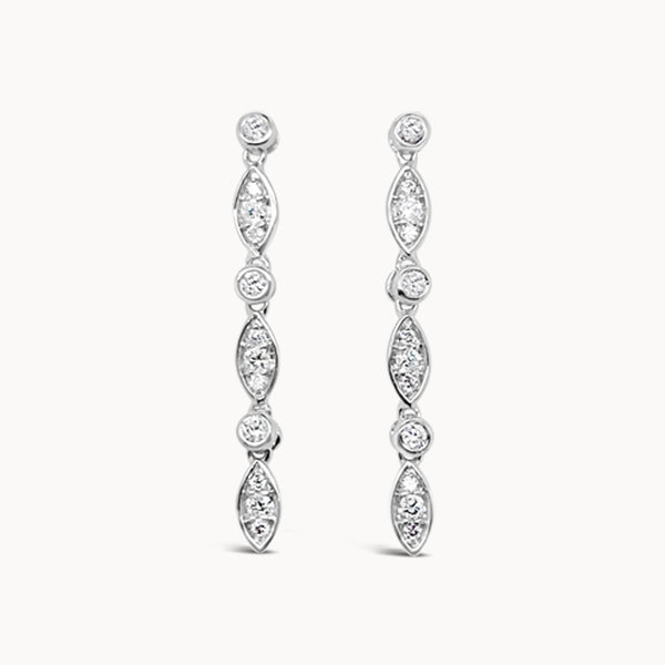 Diamond Round & Marquise Drop Earrings - White Gold