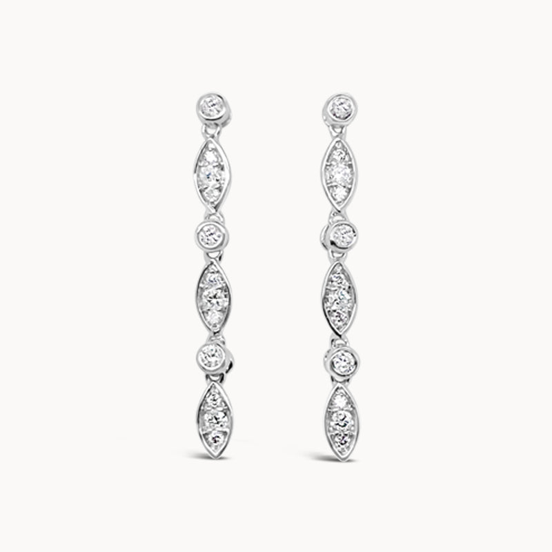 Diamond Round & Marquise Drop Earrings - White Gold