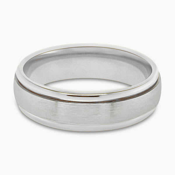 Mens Brushed Metal Court Ring with Polished Edges