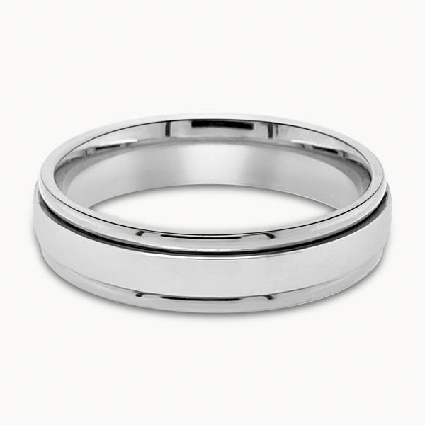Mens Polished Court Ring with Grooved Edges