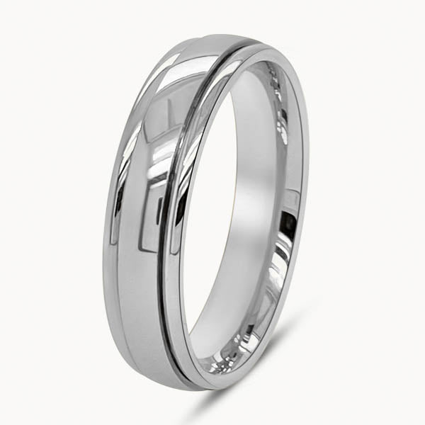Mens Polished Court Ring with Grooved Edges