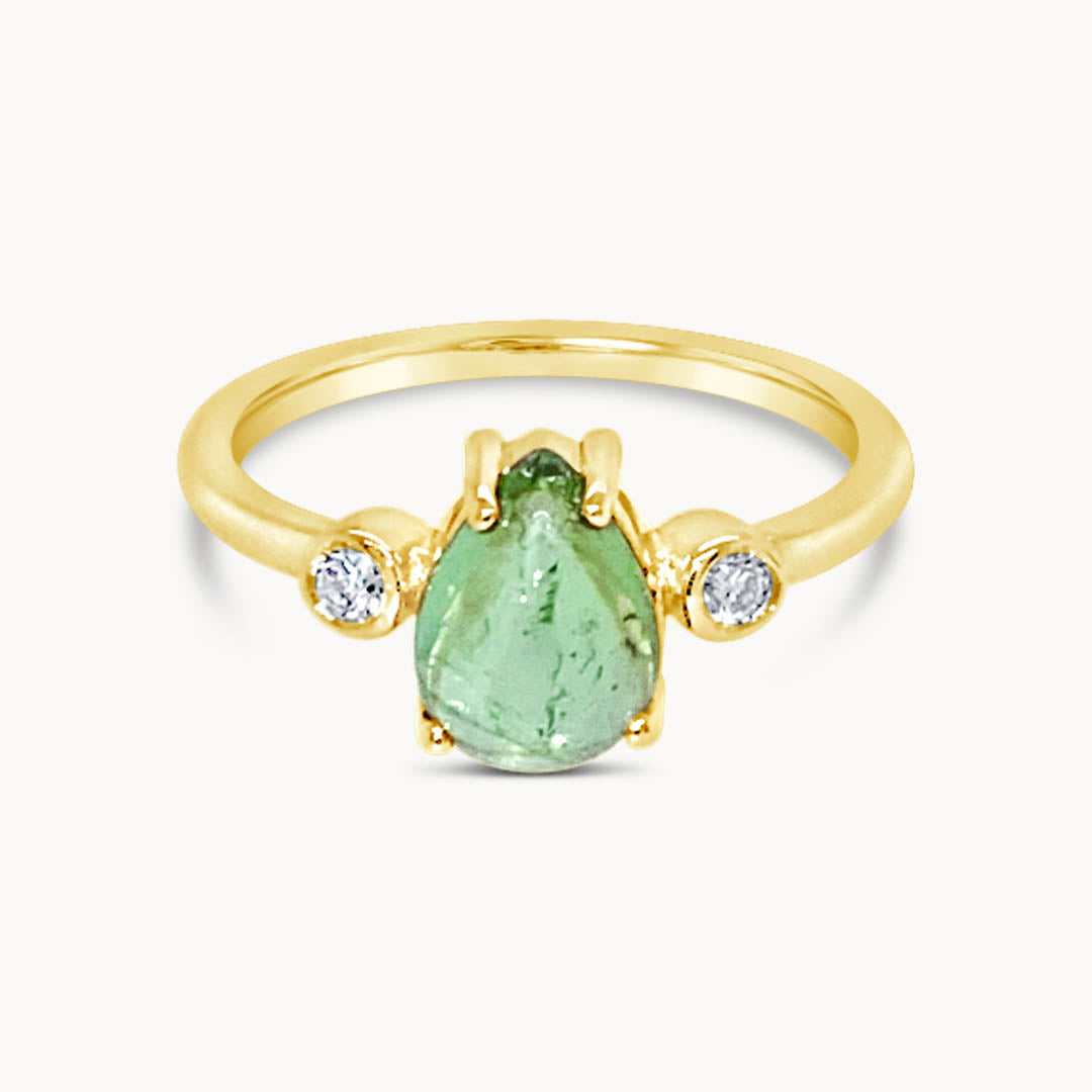 Peridot Pear Trilogy Ring - Yellow Gold