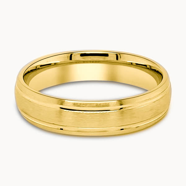Mens Brushed Metal Court Ring with Grooved Edges