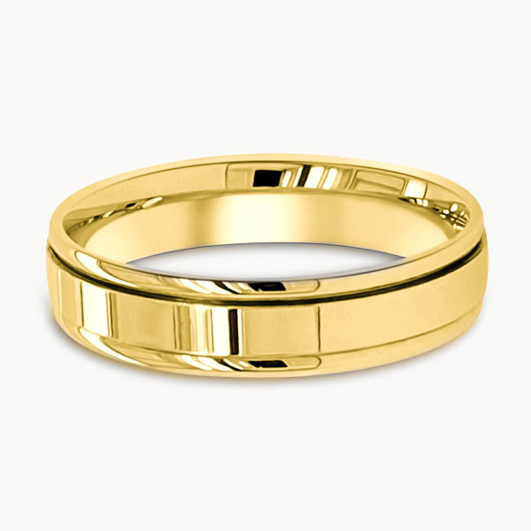 Mens Polished Flat Court Ring with Grooved Edges