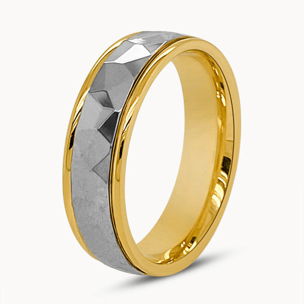 Mens Faceted Two-tone Court Ring