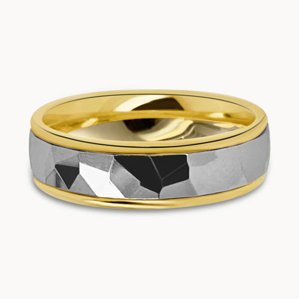 Mens Faceted Two-tone Court Ring