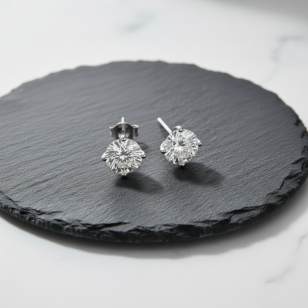 Pair of Biella Earrings on black slate