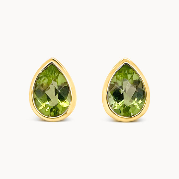 Teardrop Peridot Studs - Yellow Gold