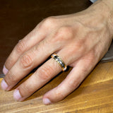 Mens Two-tone Brushed Metal Court Ring with Gold Edges