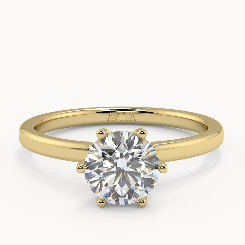 Verona Six Prong Gold Solitaire Forever One Moissanite - Avita Jewellery